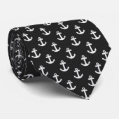 Nautical Anchor Black and White Stropdas (Opgerold)
