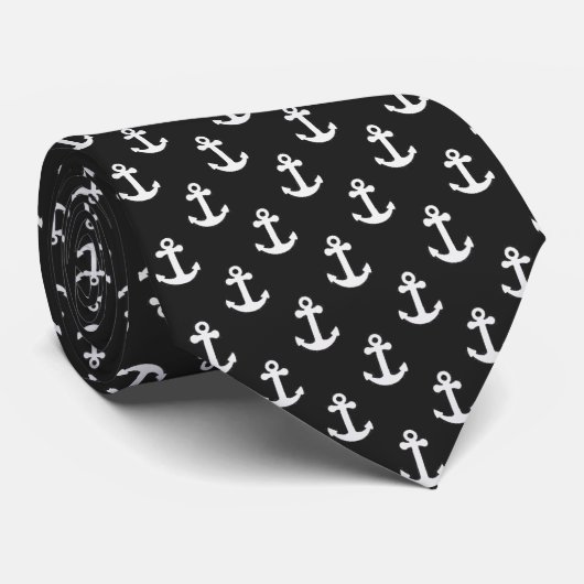 Nautical Anchor Black and White Stropdas (Opgerold)