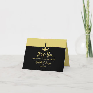 Nautical Anchor - Black Gold - Beach Weddenschap Bedankkaart