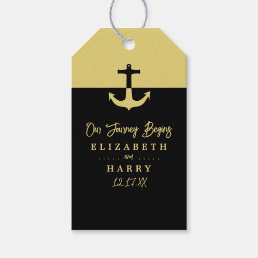 Nautical Anchor - Black Gold - Beach Weddenschap Cadeaulabel (Voorkant)