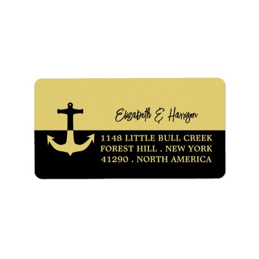 Nautical Anchor - Black Gold - Beach Weddenschap Etiket (Voorkant)