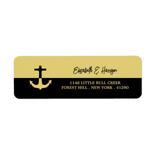Nautical Anchor - Black Gold - Beach Weddenschap Etiket (Voorkant)