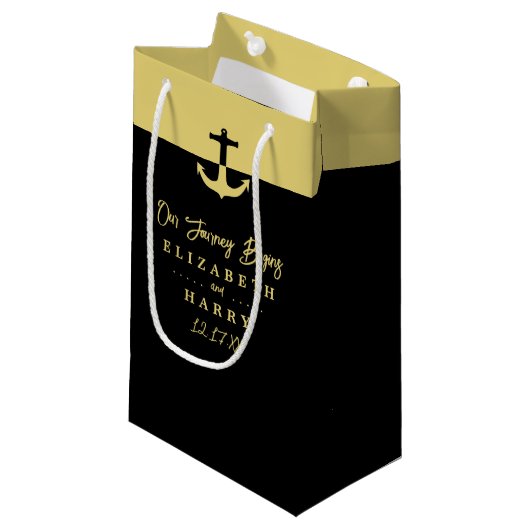 Nautical Anchor - Black Gold - Beach Weddenschap Klein Cadeauzakje (Voorkant Gekanteld)