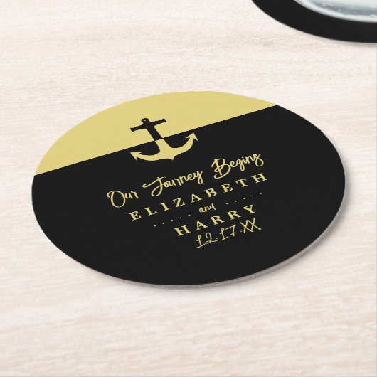 Nautical Anchor - Black Gold - Beach Weddenschap Ronde Kartonnen Onderzetter (Gebogen)