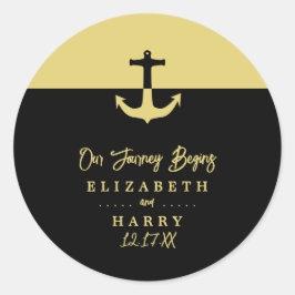 Nautical Anchor - Black Gold - Beach Weddenschap Ronde Sticker