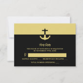 Nautical Anchor - Black Gold - Beach Weddenschap RSVP Kaartje (Voorkant)