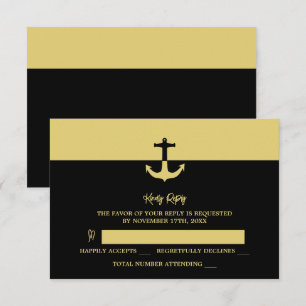 Nautical Anchor - Black Gold - Beach Weddenschap RSVP Kaartje