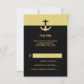 Nautical Anchor - Black Gold - Beach Weddenschap RSVP Kaartje (Voorkant)