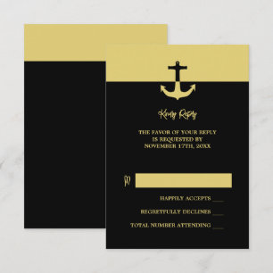 Nautical Anchor - Black Gold - Beach Weddenschap RSVP Kaartje