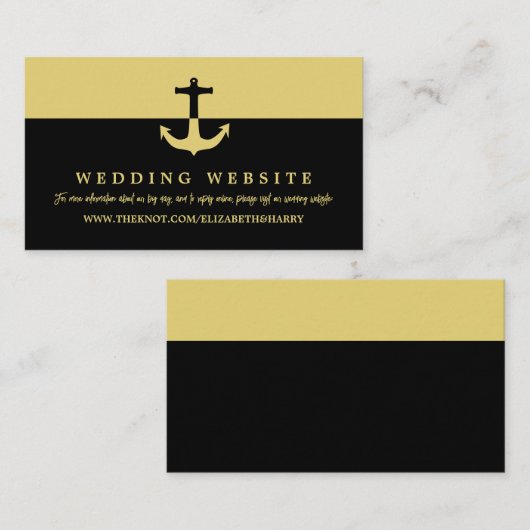 Nautical Anchor, Black Gold, Beach Weddenwebsite Informatiekaartje (Voorkant / Achterkant)