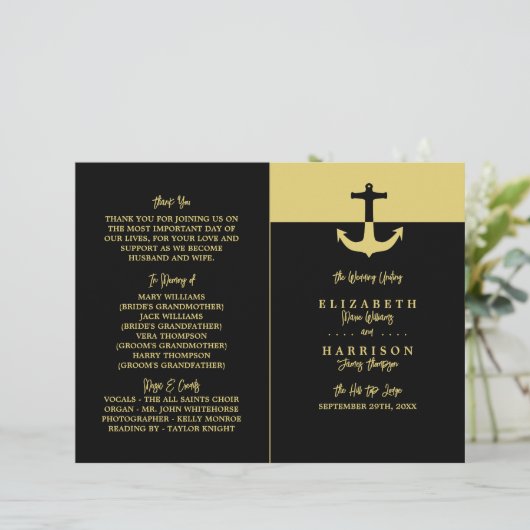 Nautical Anchor - Black Gold - Weddenprogramma (Staand voorkant)