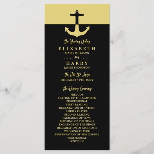 Nautical Anchor - Black Gold - Weddenprogramma Programmakaart (Voorkant)