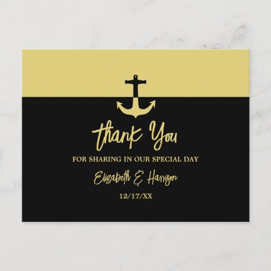 Nautical Anchor - Black Gold - Weddenschap Harteli Briefkaart (Voorkant)
