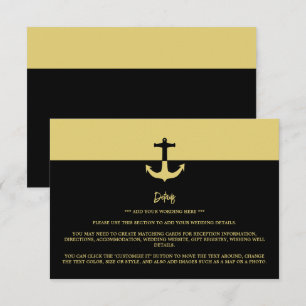 Nautical Anchor - Black Gold - Wedding Detail Informatiekaartje
