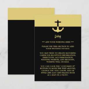 Nautical Anchor - Black Gold - Wedding Detail Informatiekaartje