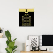 Nautical Anchor, Black Gold, Wedding Seating Chart Poster (Thuiskantoor)