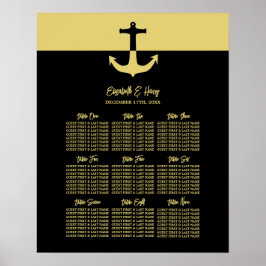 Nautical Anchor, Black Gold, Wedding Seating Chart Poster