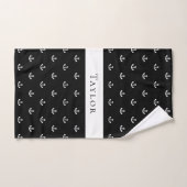 Nautical anchor Black white monogram mannen jongen Handdoek (Handdoek)