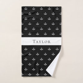 Nautical anchor Black white monogram mannen jongen Handdoek