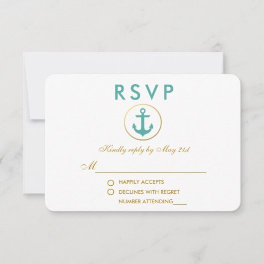 Nautical Anchor Blauwgroen Gold RSVP (Voorkant)
