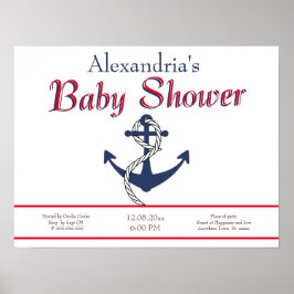 Nautical Anchor Blue Baby shower-uitnodiging Poster