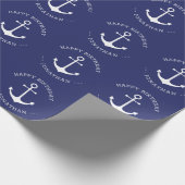 Nautical anchor blue custom name text Birthday Cadeaupapier (Hoek)