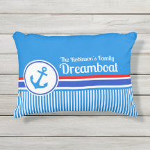 Nautical anchor blue red white stripes ship name