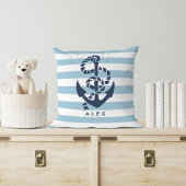 Nautical Anchor & Blue Stripe, gepersonaliseerd Kussen