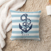 Nautical Anchor & Blue Stripe, gepersonaliseerd Kussen (Deken)