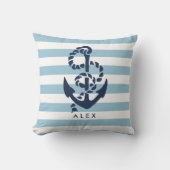 Nautical Anchor & Blue Stripe, gepersonaliseerd Kussen (Voorkant)