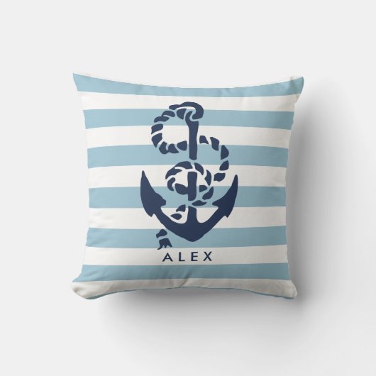 Nautical Anchor & Blue Stripe, gepersonaliseerd Kussen (Voorkant)