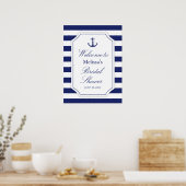 Nautical Anchor Blue Stripe Large Bridal Shower  Poster (Keuken)