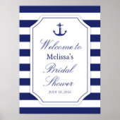 Nautical Anchor Blue Stripe Large Bridal Shower  Poster (Voorkant)