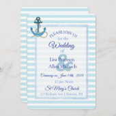 Nautical Anchor Blue Striped Wedding Invitation Kaart (Voorkant / Achterkant)