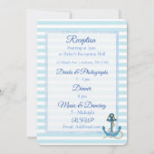 Nautical Anchor Blue Striped Wedding Invitation Kaart (Achterkant)