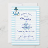 Nautical Anchor Blue Striped Wedding Invitation Kaart (Voorkant)