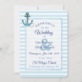 Nautical Anchor Blue Striped Wedding Invitation Kaart