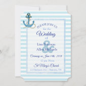 Nautical Anchor Blue Striped Wedding Invitation Kaart (Voorkant)