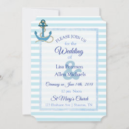 Nautical Anchor Blue Striped Wedding Invitation Kaart