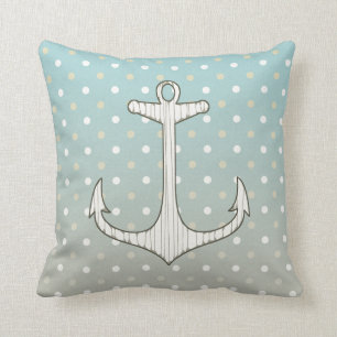  Nautical Anchor Blue Tan White Polka Dots Kussen