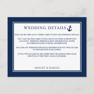Nautical Anchor Blue Wedding Details Kaart invoege