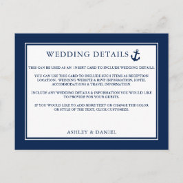 Nautical Anchor Blue Wedding Details Kaart invoege