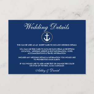 Nautical Anchor Blue Wedding Details Kaart invoege