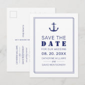 Nautical Anchor Blue Wedding Save the Date Aankondigingskaart (Voorkant / Achterkant)