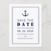 Nautical Anchor Blue Wedding Save the Date Aankondigingskaart (Voorkant)