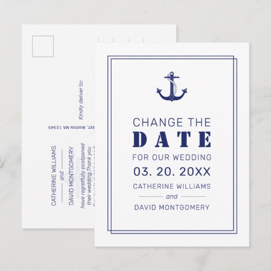 Nautical Anchor Blue Wedding Save the Date Aankondigingskaart (Voorkant / Achterkant)