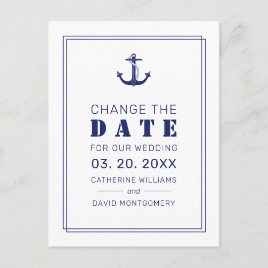 Nautical Anchor Blue Wedding Save the Date Aankondigingskaart (Voorkant)