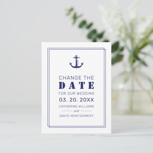 Nautical Anchor Blue Wedding Save the Date Aankondigingskaart (Staand voorkant)