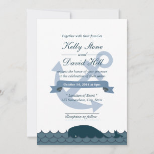 Nautical Anchor & Blue Whale Wedding Invitations Kaart