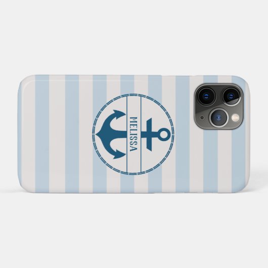 Nautical Anchor Blue White, gepersonaliseerd Case-Mate iPhone Case (Achterkant (horizontaal))